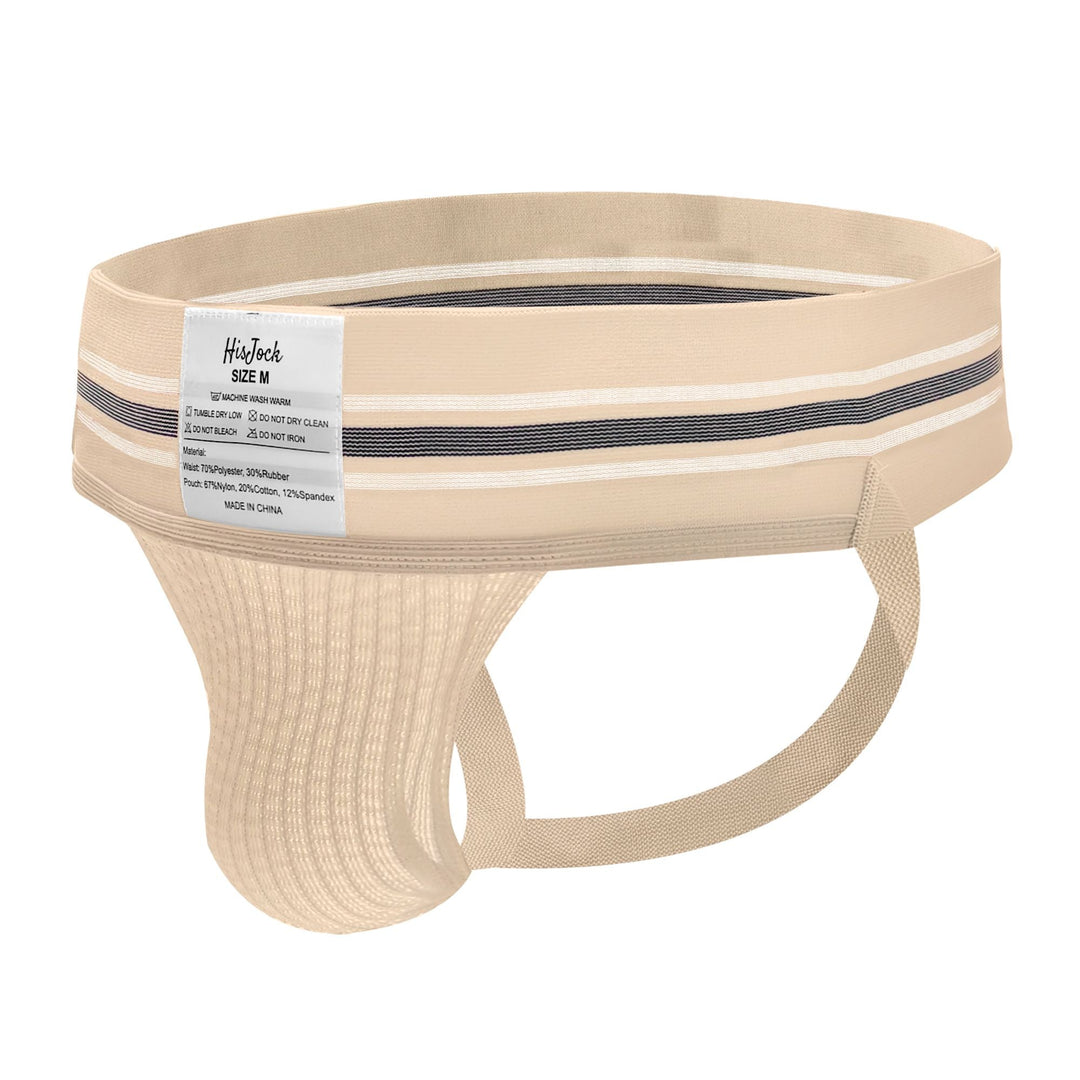 HisJock Core Jock in Fluorescent Beige 3 inch waistband – men's beige classic athletic jockstrap