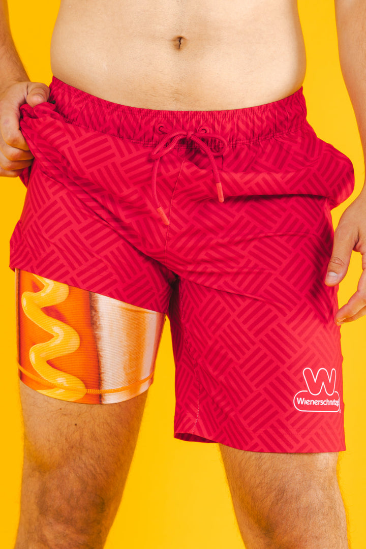 Shinesty The Hot Dogs Or Legs x Wienerschnitzel Ball Hammock 8 inch swim trunks – funny novelty