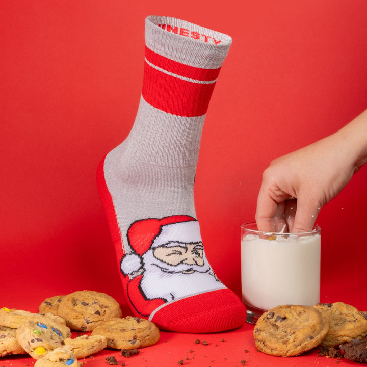 Shinesty The Stocking Santa Claus Heel Hammock crew socks – men's Santa print holiday crew socks