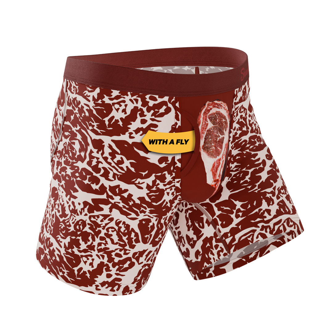 The Tomahawk Marbled Meat Ball Hammock® Pouch Underwear with Fly - Steak Print