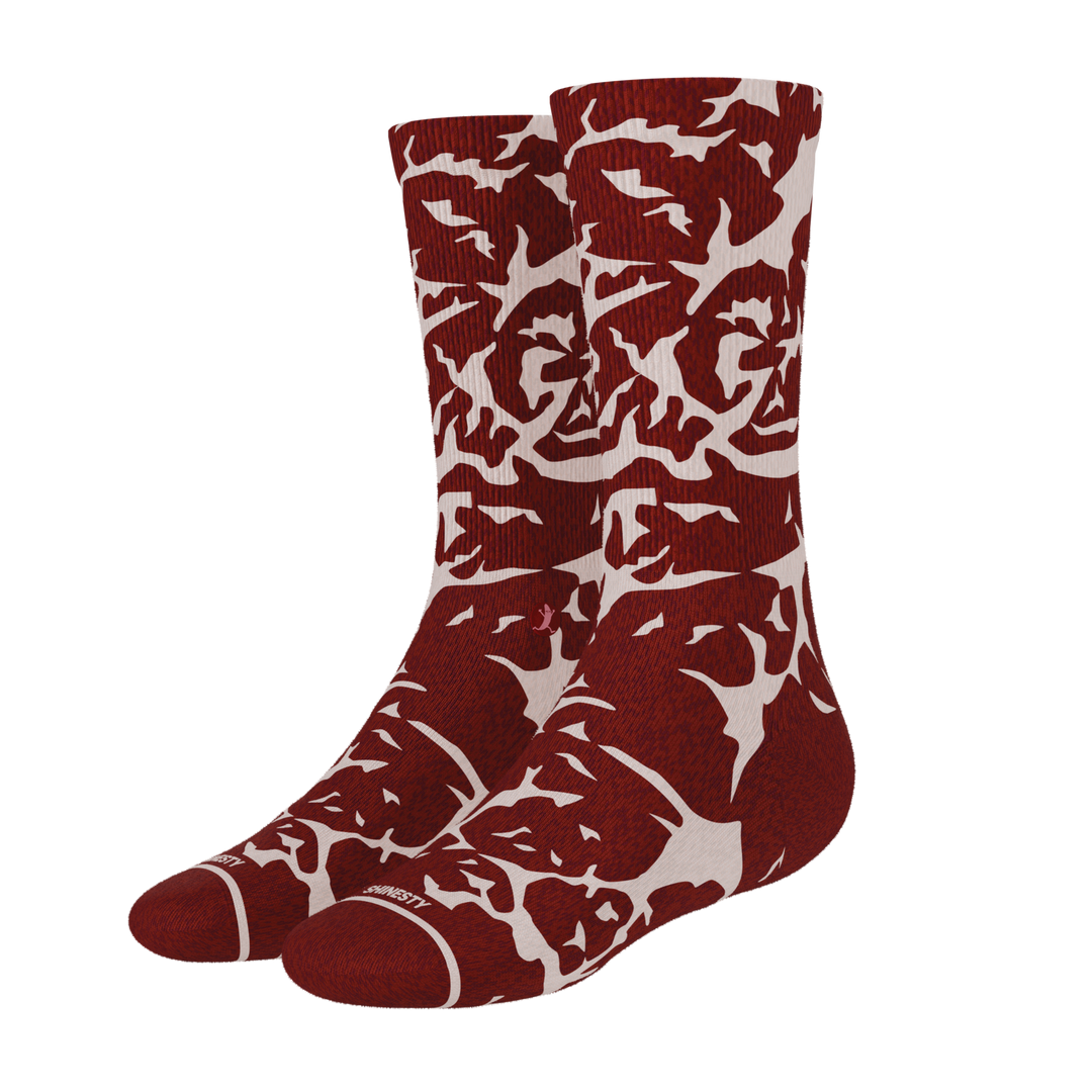 The Tomahawk | Funny Marbled Meat Steak Print Heel Hammock™ Crew Socks