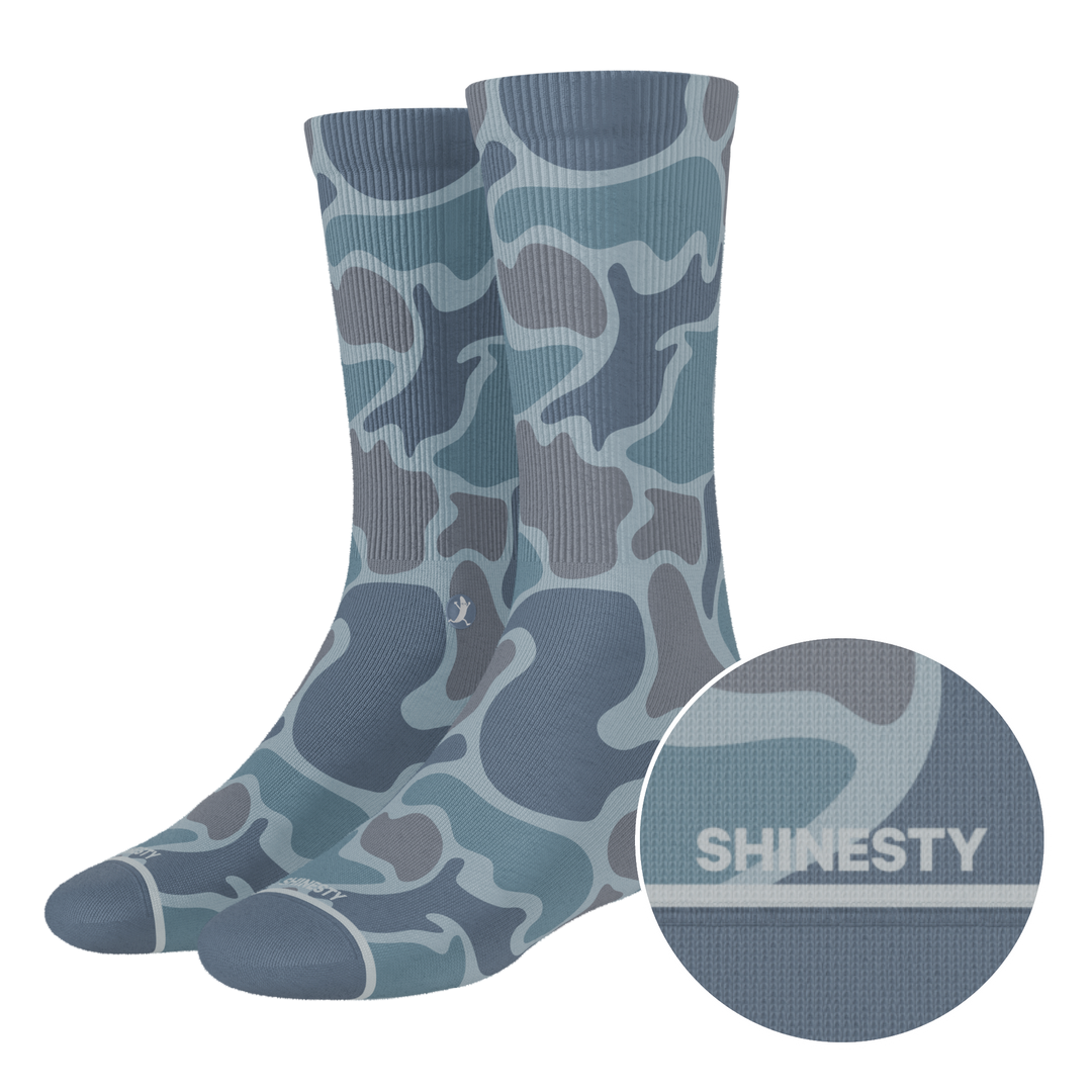 Shinesty Trail Runner Men’s Crew Socks - Grey Camo Cushioned Running Socks with Heel Hammock™ Support