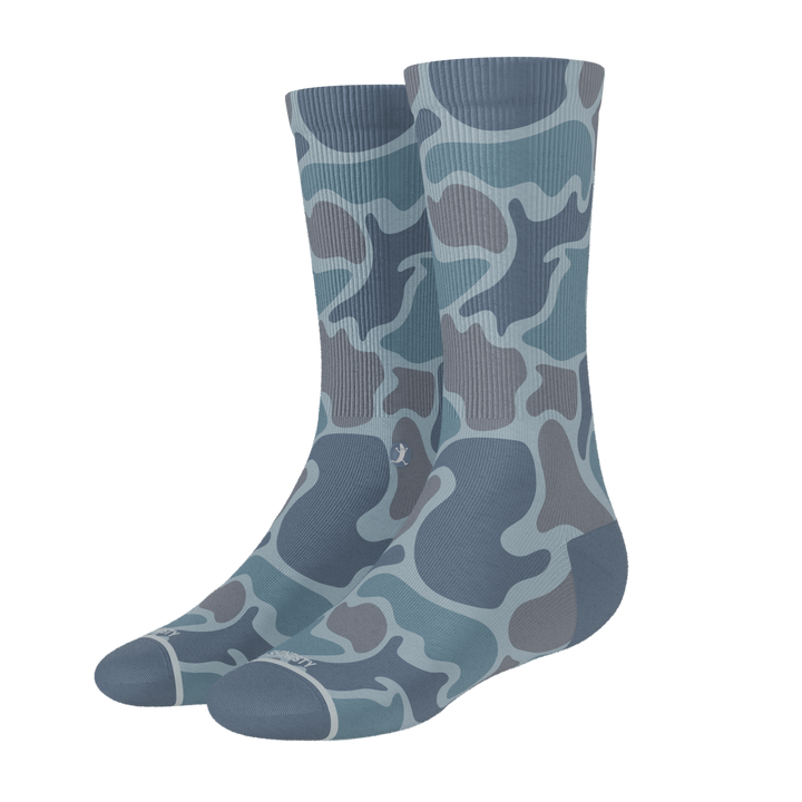 Shinesty Trail Runner Men’s Crew Socks - Grey Camo Cushioned Running Socks with Heel Hammock™ Support
