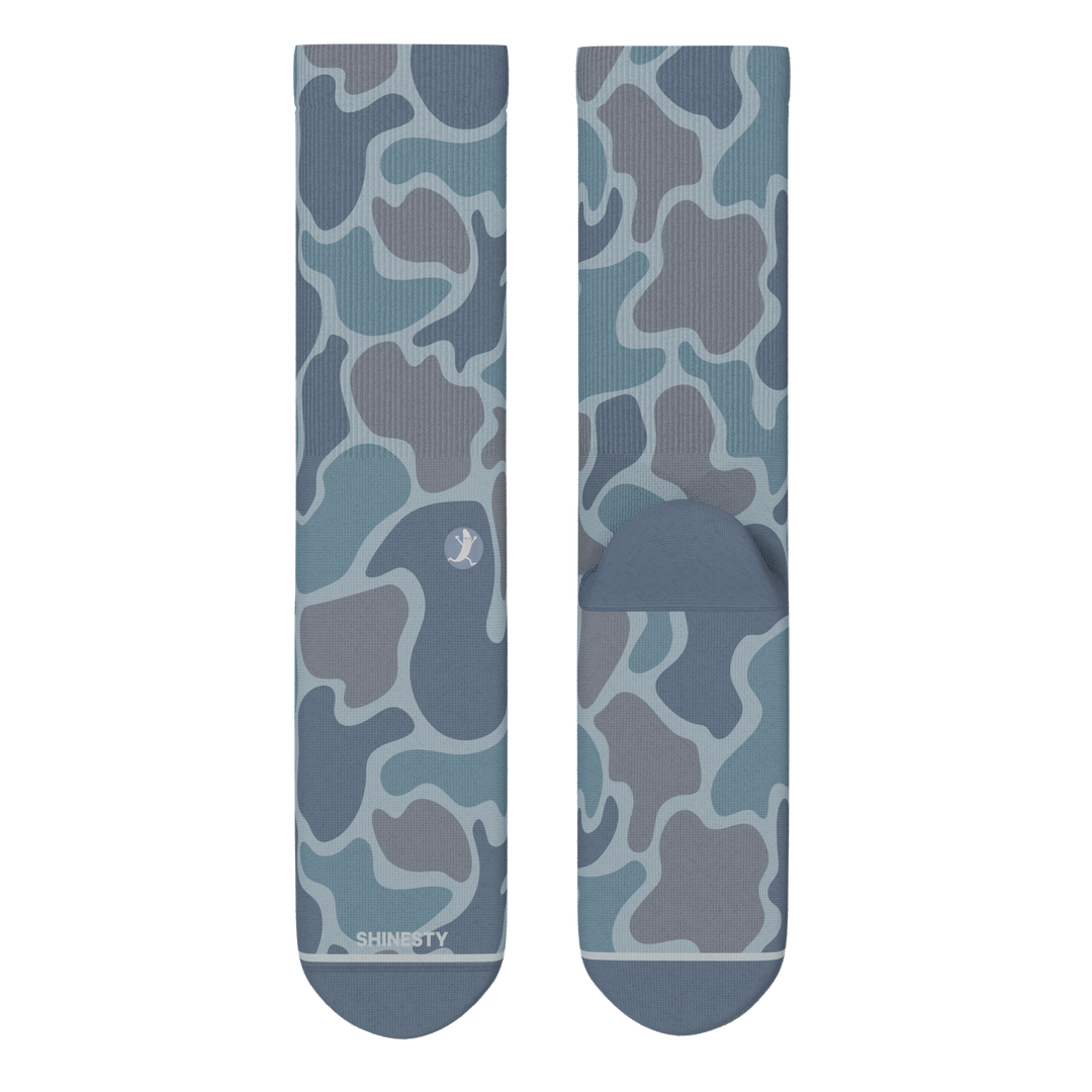 Shinesty Trail Runner Men’s Crew Socks - Grey Camo Cushioned Running Socks with Heel Hammock™ Support