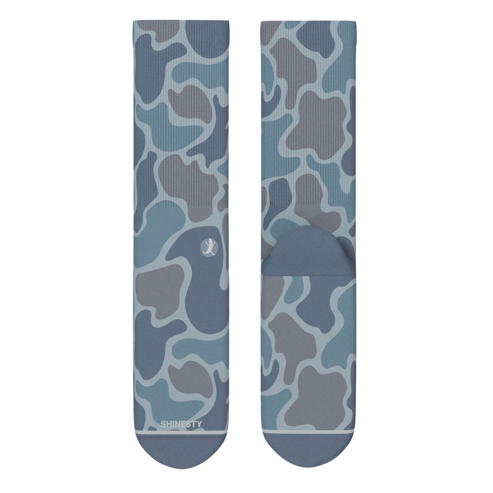 Shinesty Trail Runner Men’s Crew Socks - Grey Camo Cushioned Running Socks with Heel Hammock™ Support