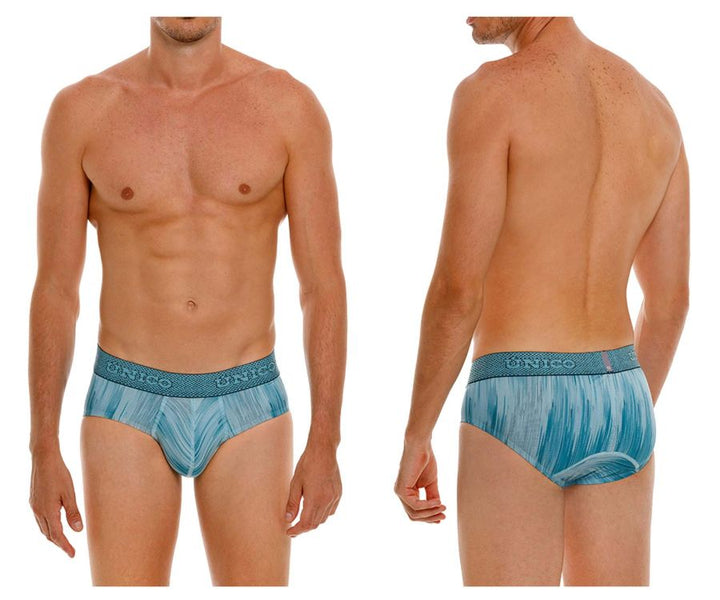 UNICO Hilada men's briefs in blue – printed stretch ergonomic low-rise underwear