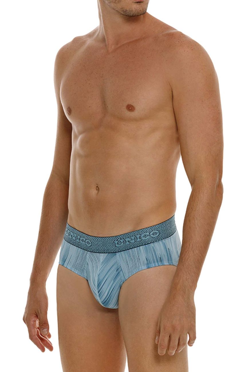 UNICO Hilada men's briefs in blue – printed stretch ergonomic low-rise underwear