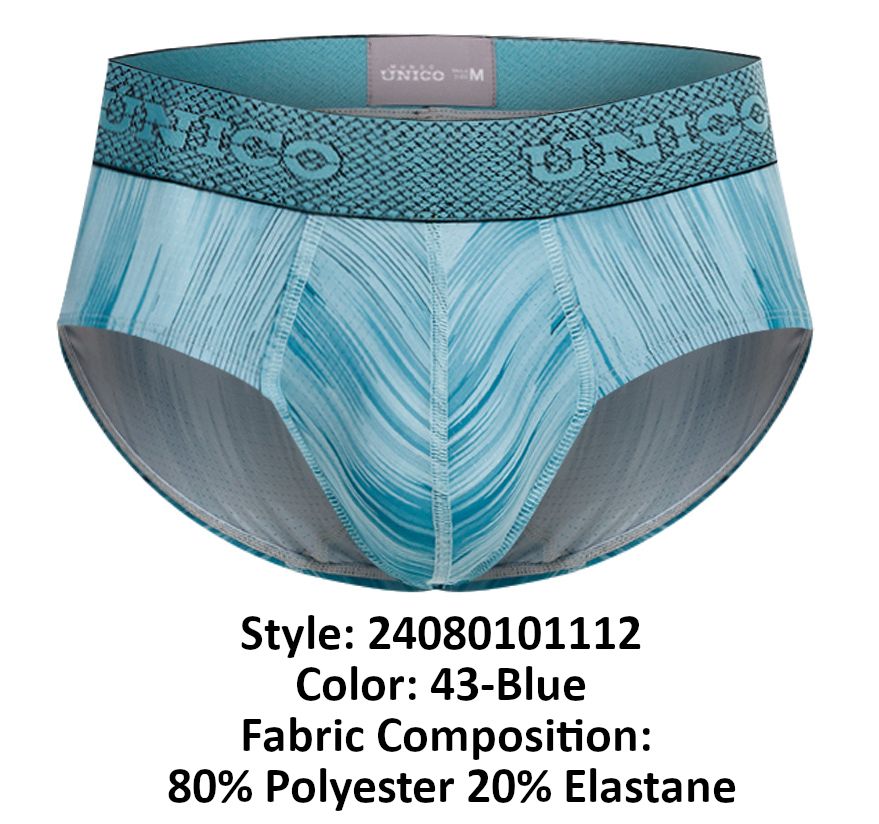UNICO Hilada men's briefs in blue – printed stretch ergonomic low-rise underwear