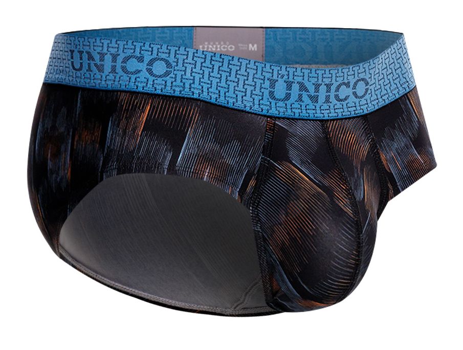 UNICO Epitome men's briefs in black – textured print polyester stretch underwear