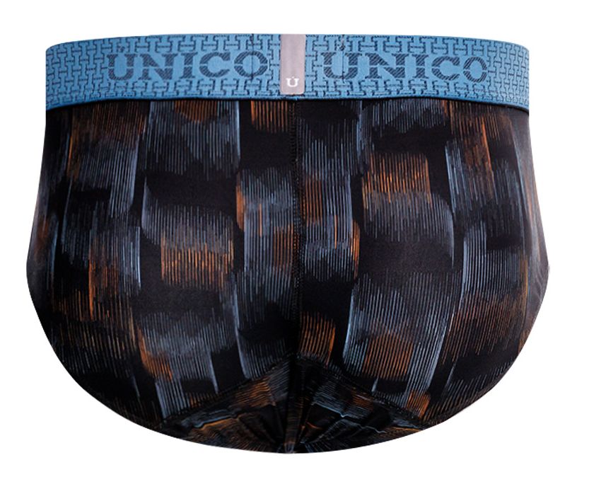 UNICO Epitome men's briefs in black – textured print polyester stretch underwear