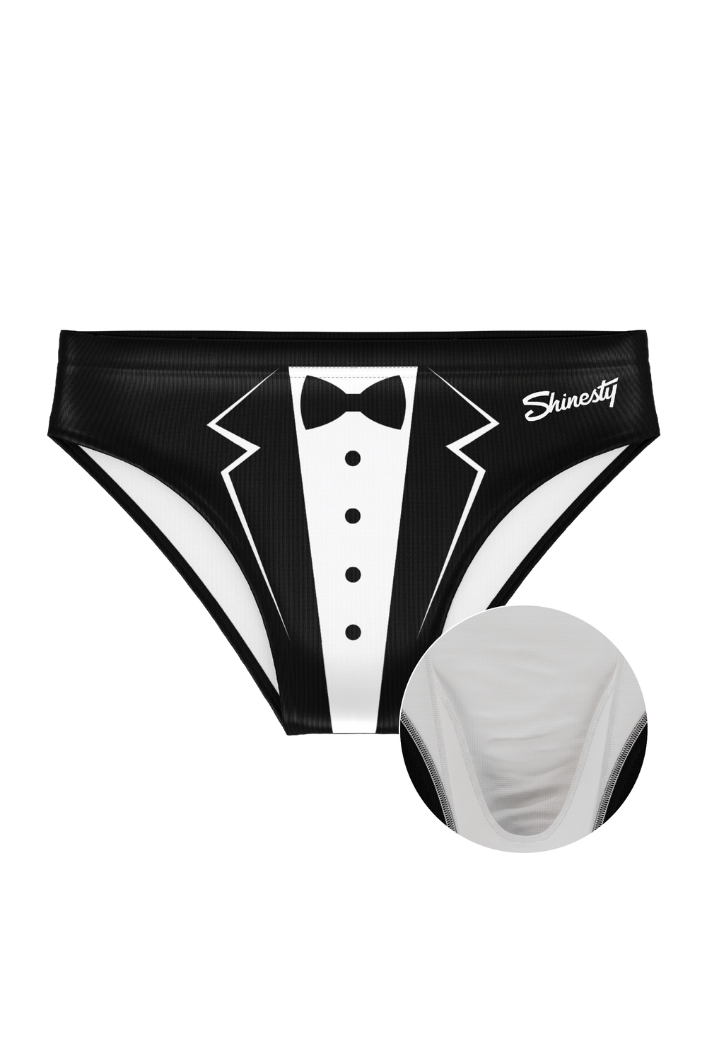 Shinesty The Butlers tuxedo Ball Hammock pouch swim briefs – men's tuxedo print swim brief