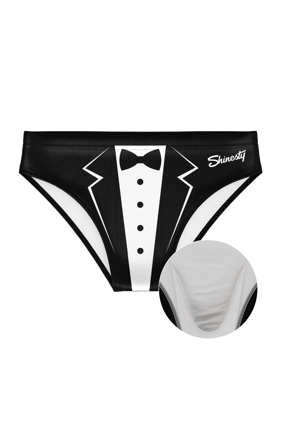 Shinesty The Butlers tuxedo Ball Hammock pouch swim briefs – men's tuxedo print swim brief