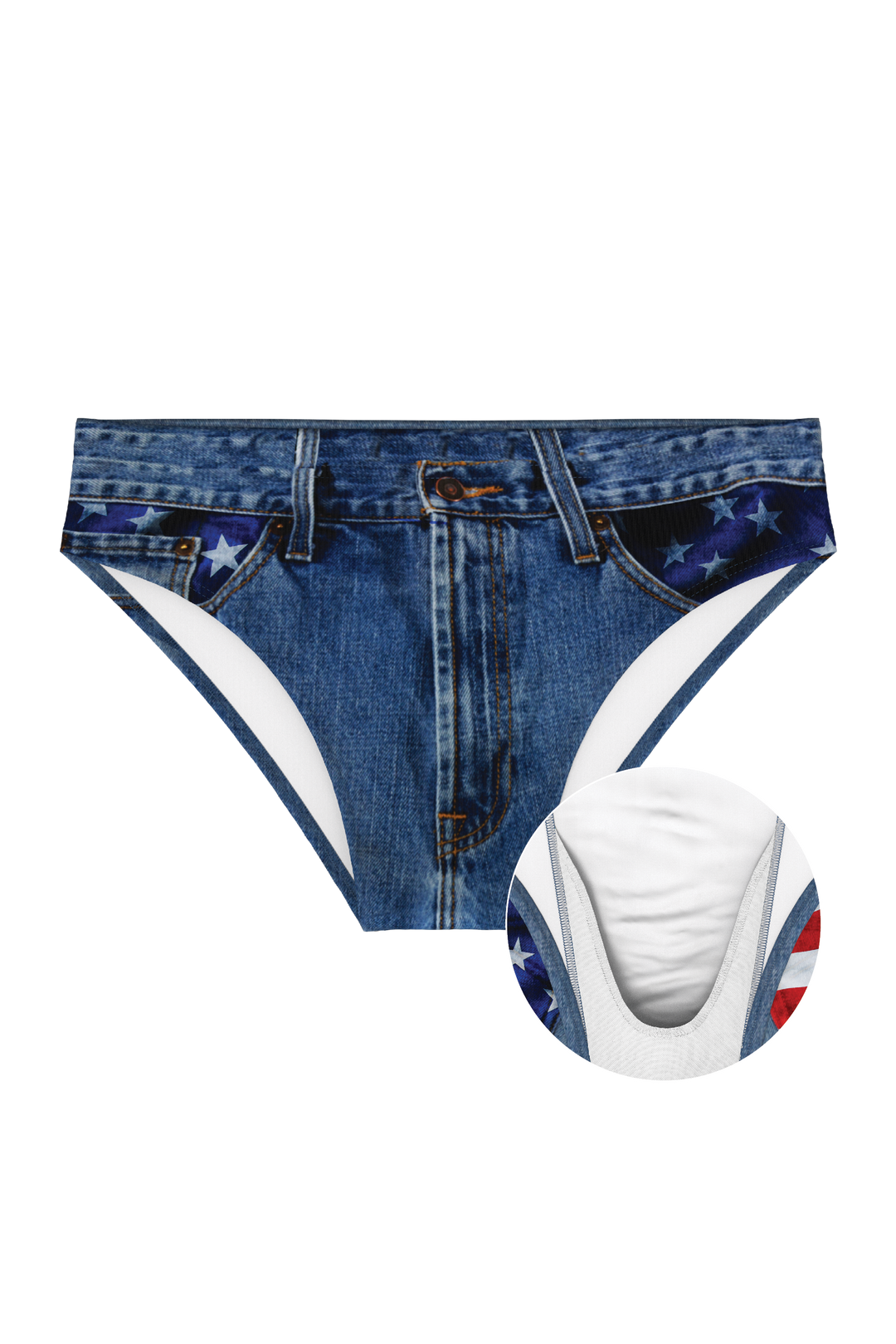 Shinesty The Chattahoochee Daddy USA denim print Ball Hammock swim briefs – men's denim print swim brief