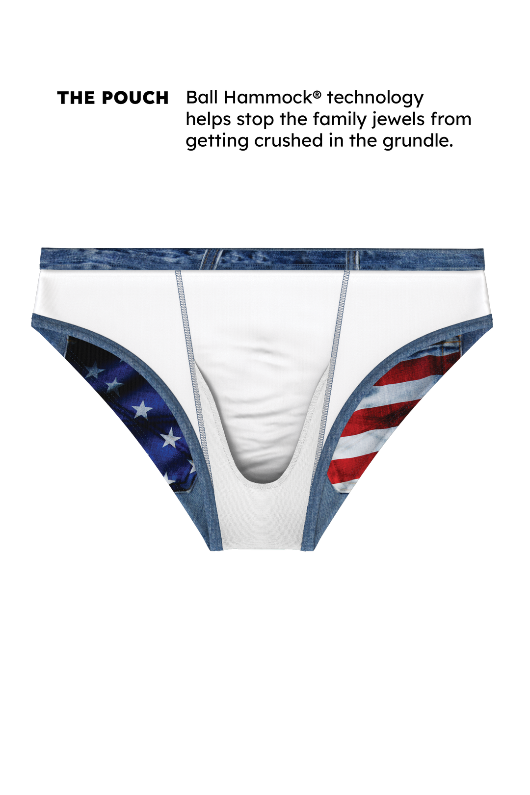 Shinesty The Chattahoochee Daddy USA denim print Ball Hammock swim briefs – men's denim print swim brief
