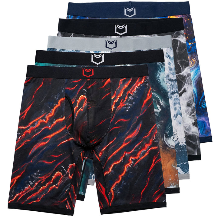 SHEATH V Men's 8" Long Leg Dual Pouch Boxer Briefs (5-Pack) - Premium Bamboo Fiber