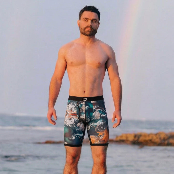 SHEATH V Men's 8" Dual Pouch Boxer Briefs - Breathable Bamboo Fiber Comfort