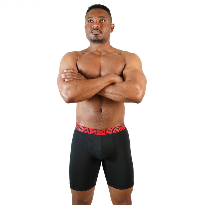 SHEATH V Men's 8" Sports Performance Boxer Brief 3 Pack - Dual Pouch Support for Endurance