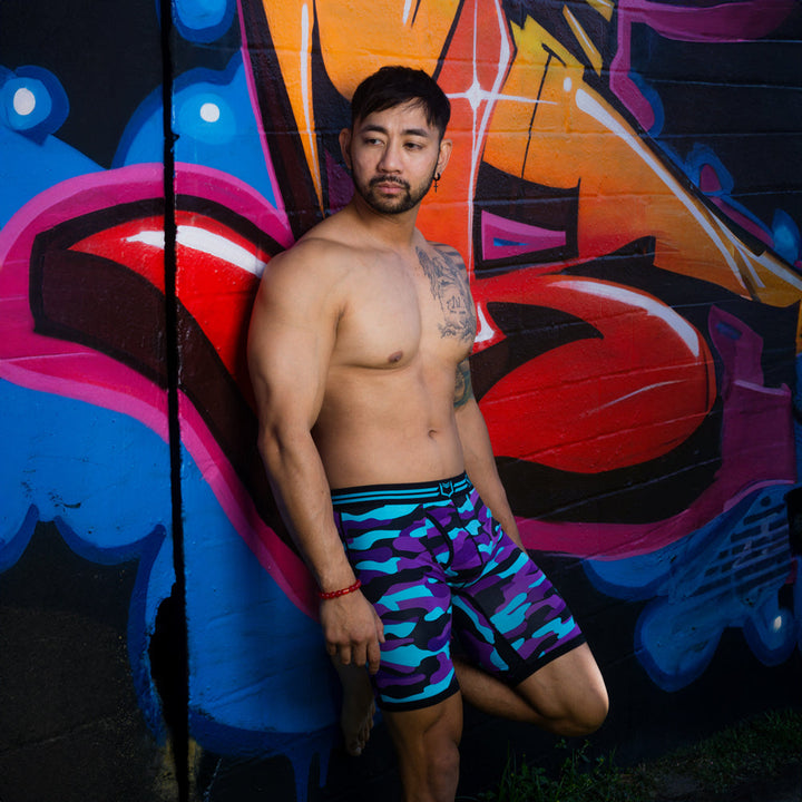 SHEATH V Men's 8" Sports Performance Boxer Briefs - Dual Pouch Support