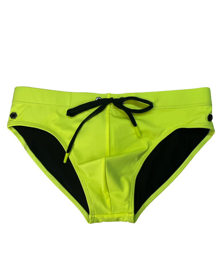 BADBUI Modern Classic Swim Brief in neon yellow – men's sporty quick-dry fitted swim brief