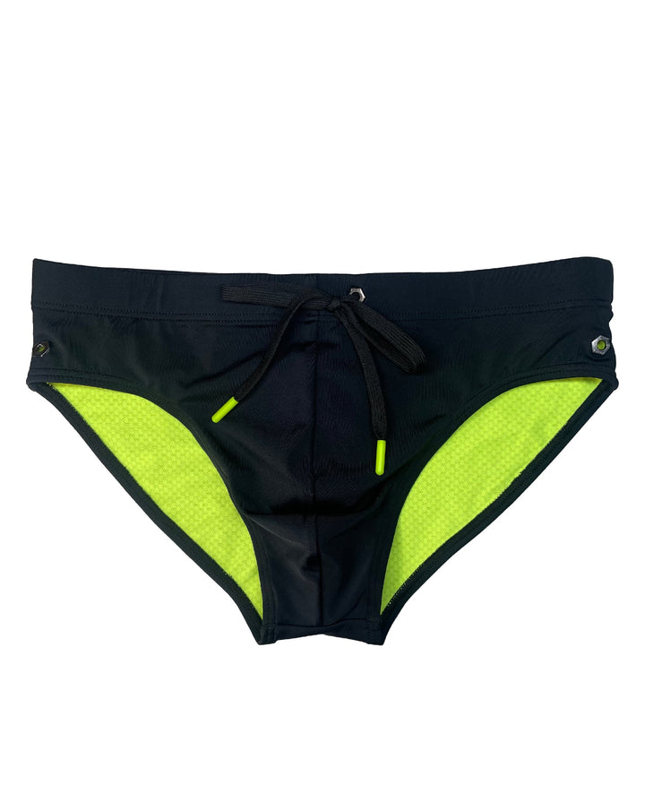 BADBUI Modern Classic Swim Brief in jet black – men's sporty quick-dry fitted swim brief