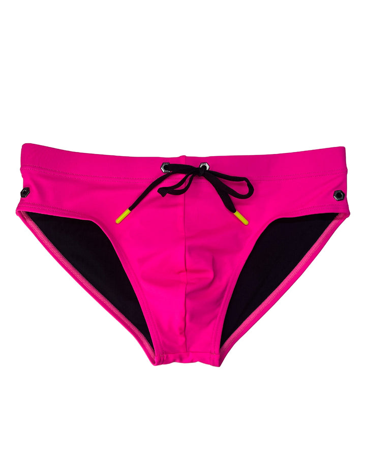 BADBUI Modern Classic Swim Brief in hot pink – men's sporty quick-dry fitted swim brief
