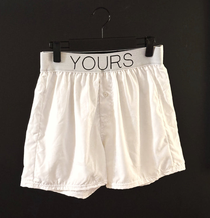 YOURS Logo Boxer in white – men's classic relaxed fit boxer underwear with YOURS logo waistband