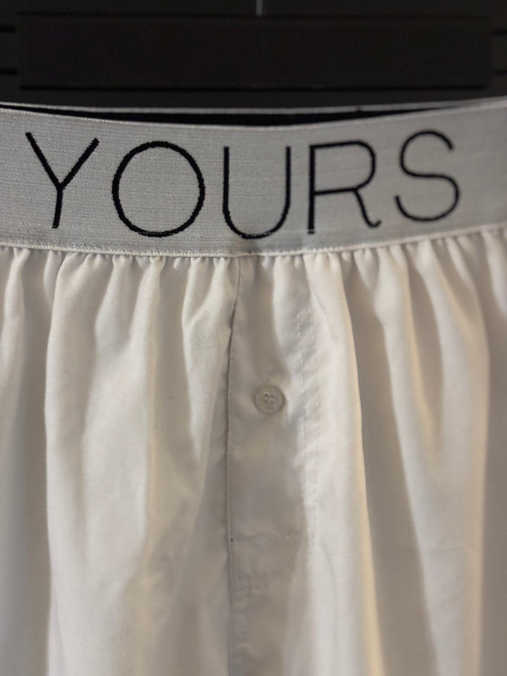 YOURS Logo Boxer in white – men's classic relaxed fit boxer underwear with YOURS logo waistband
