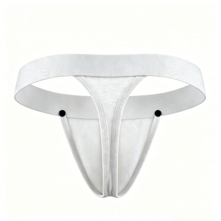 HisJock Snap Thong in white – men's snap-release thong with removable snap pouch