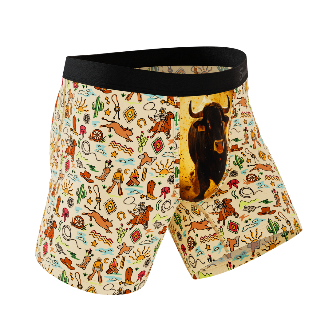 The Wild Bandit Western Bull Print Boxer Briefs - Ball Hammock® Pouch Underwear