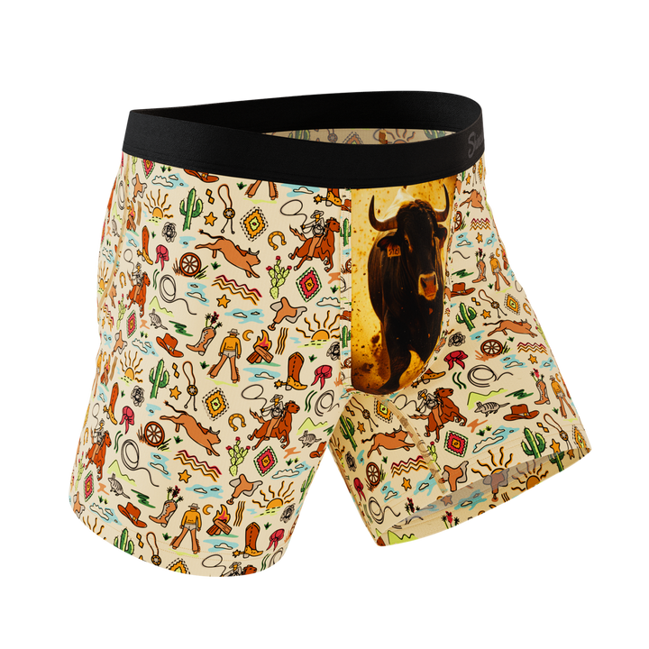 The Wild Bandit Western Bull Print Boxer Briefs - Ball Hammock® Pouch Underwear