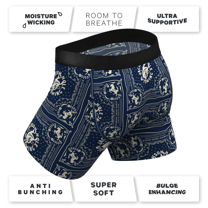 The Wrangle 'Em | Blue Bandana Shinesty x Diamond Cross Ranch Ball Hammock® Pouch Underwear With Fly
