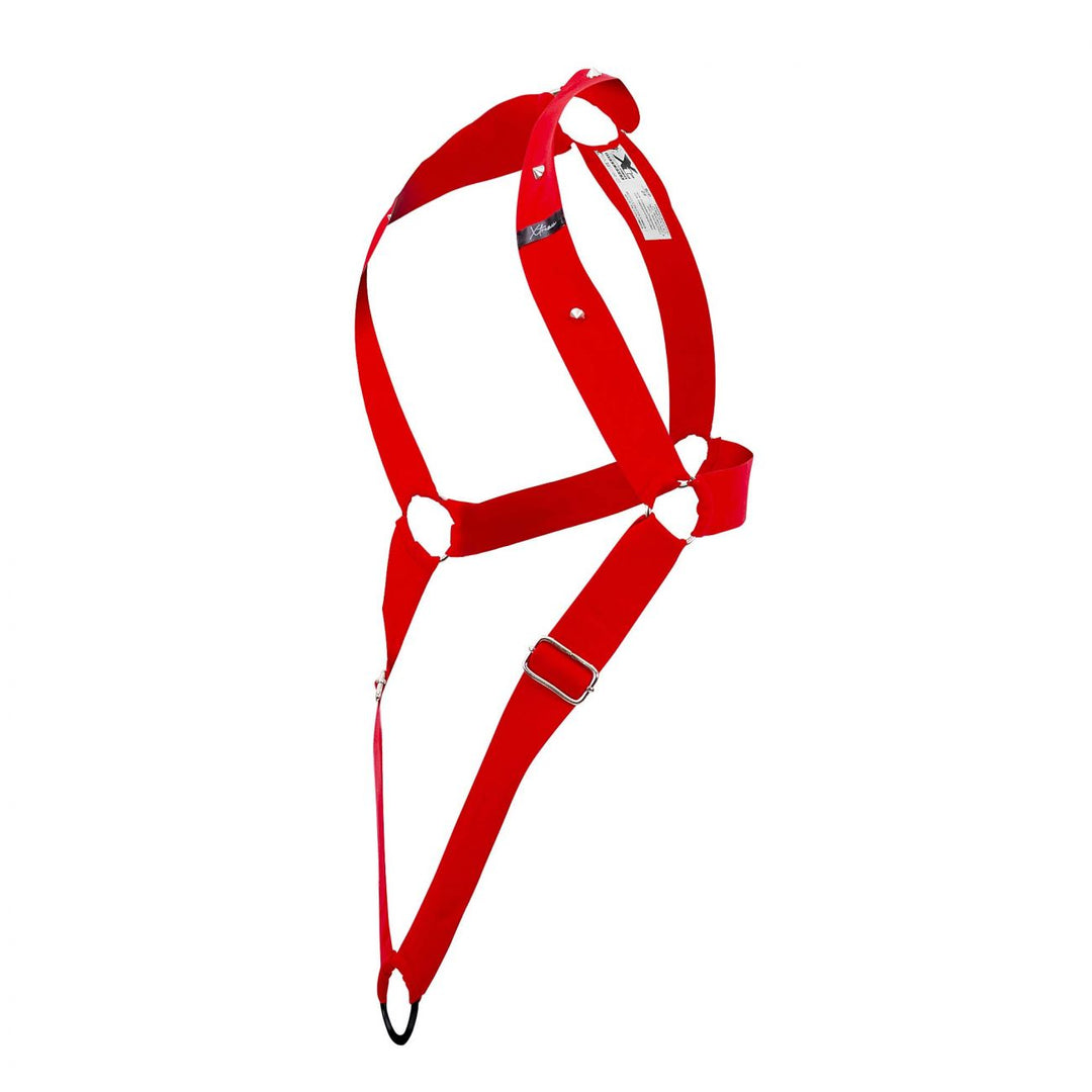 Xtremen men's red C-ring body harness – racer-back O-ring fetish harness