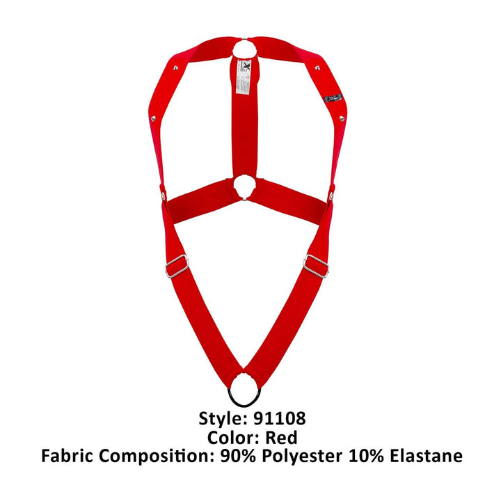 Xtremen men's red C-ring body harness – racer-back O-ring fetish harness