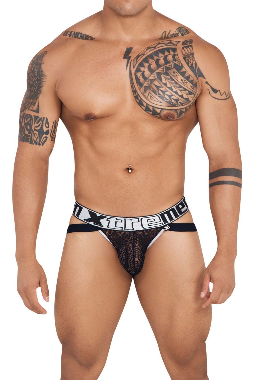 Xtremen men's black lace jockstrap – stretch fabric athletic supporter underwear