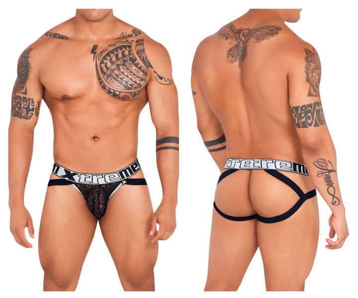 Xtremen men's black lace jockstrap – stretch fabric athletic supporter underwear