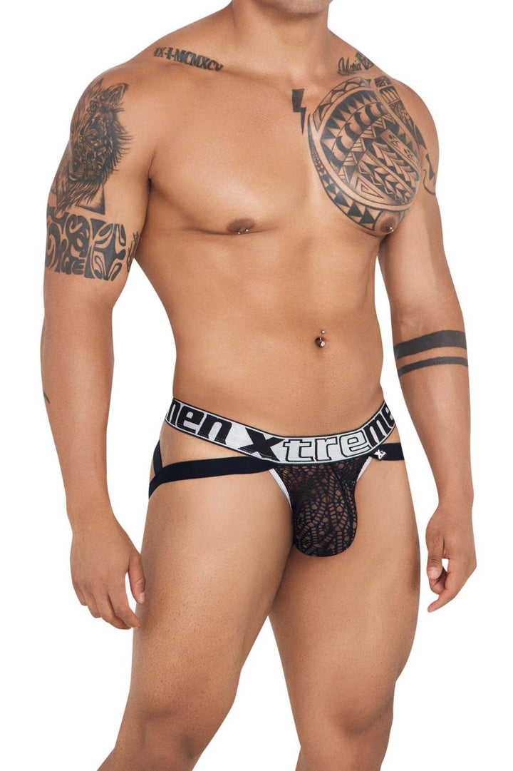 Xtremen men's black lace jockstrap – stretch fabric athletic supporter underwear