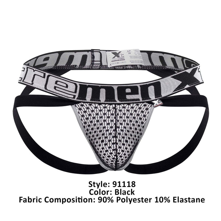 Xtremen men's black lace jockstrap – stretch fabric athletic supporter underwear