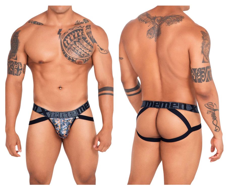 Xtremen men's orange printed microfiber jockstrap – wide strap athletic underwear
