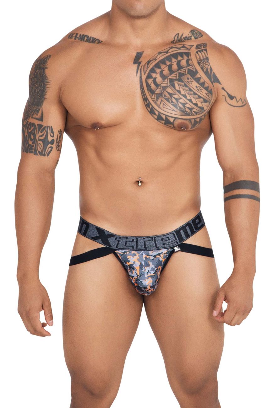 Xtremen men's orange printed microfiber jockstrap – wide strap athletic underwear