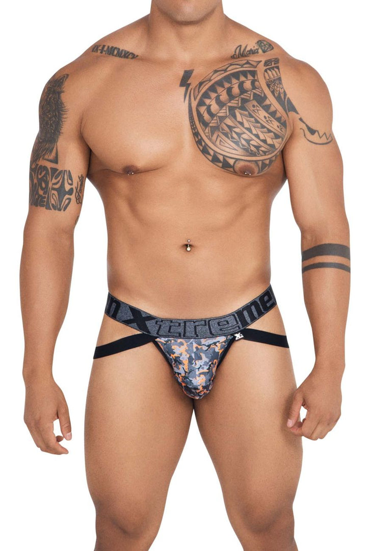 Xtremen men's orange printed microfiber jockstrap – wide strap athletic underwear