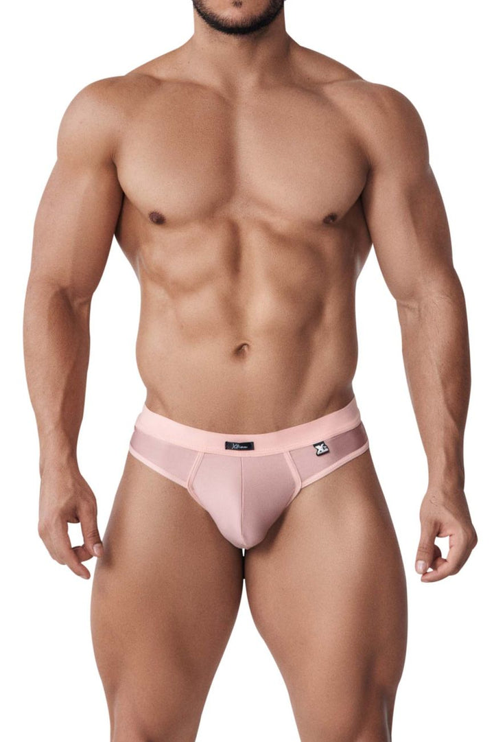 Xtremen men's rosewood Destellante thong – silky microfiber naked-back minimal underwear
