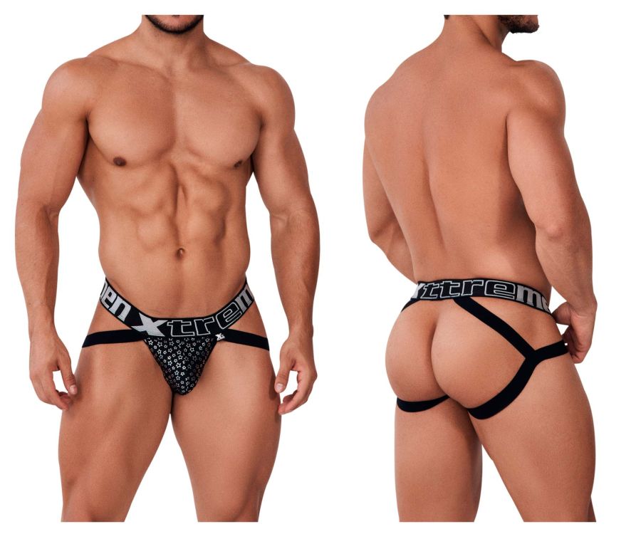 Xtremen men's black foil jockstrap – athletic supporter sporty underwear
