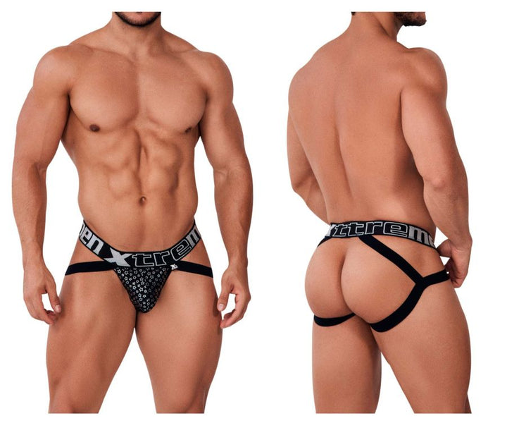 Xtremen men's black foil jockstrap – athletic supporter sporty underwear
