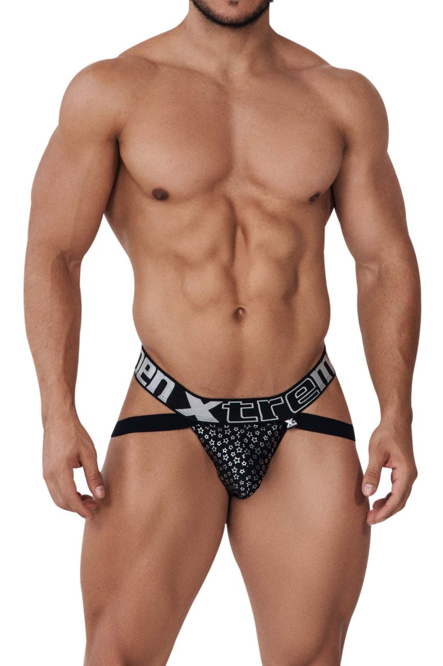 Xtremen men's black foil jockstrap – athletic supporter sporty underwear