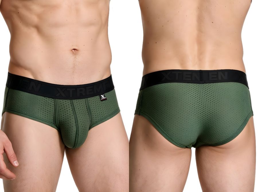 Xtremen Microfiber Mesh Men's Bikini Brief in Military Green – men's briefs