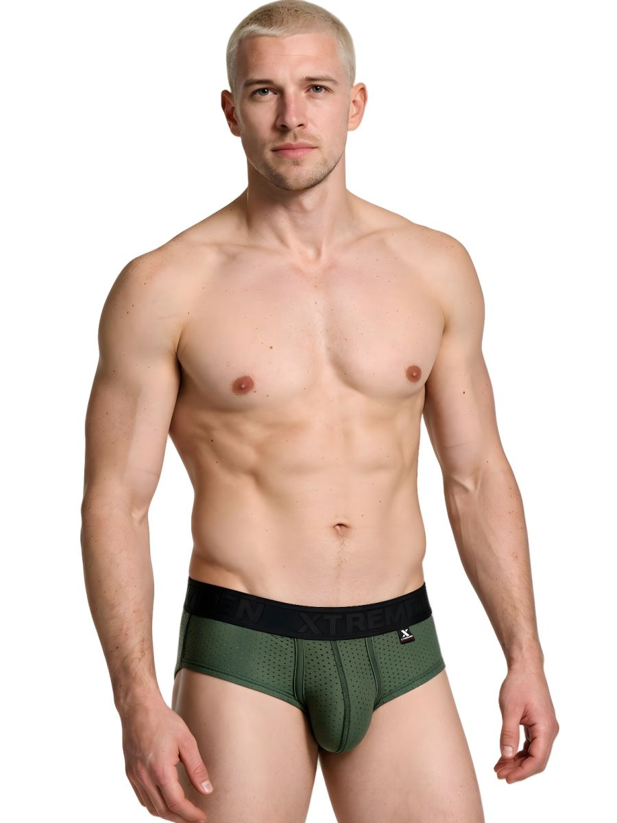 Xtremen Microfiber Mesh Men's Bikini Brief in Military Green – men's briefs
