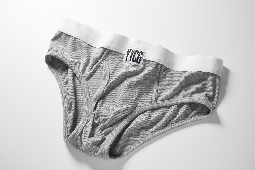 YYCG men's ribbed brief in white – soft rayon contour pouch underwear front view