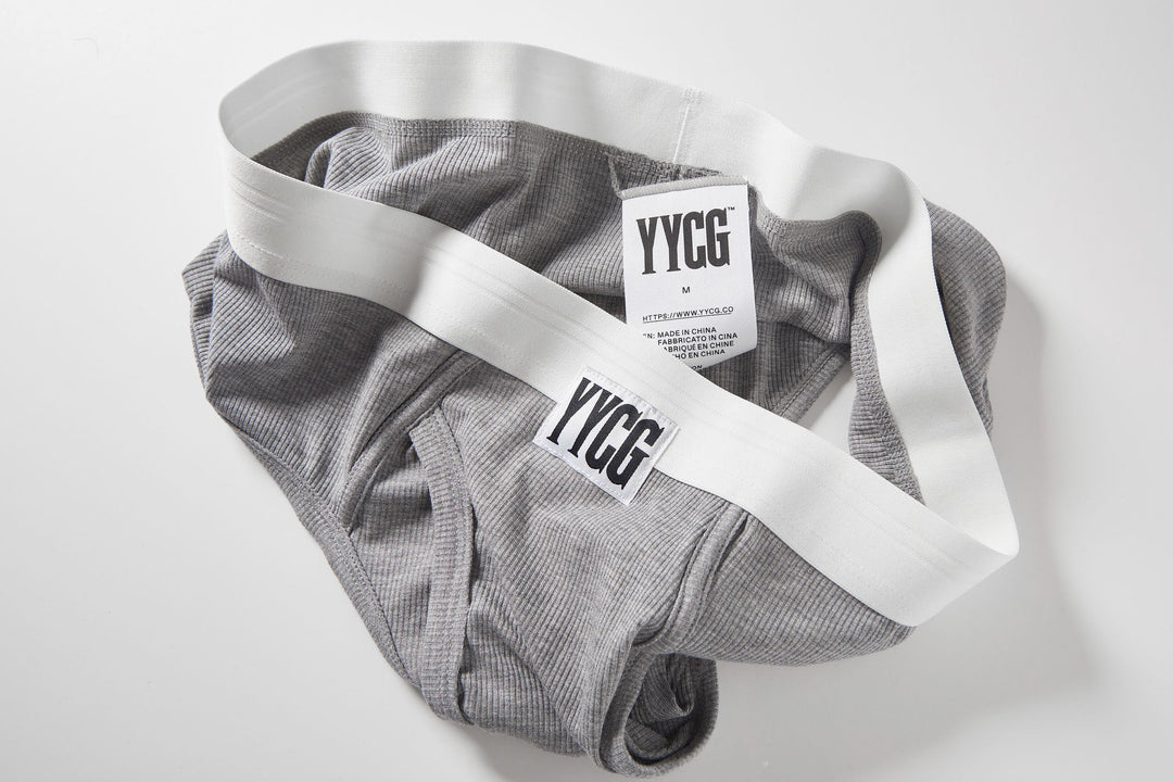 YYCG men's ribbed brief in white – soft rayon contour pouch underwear front view