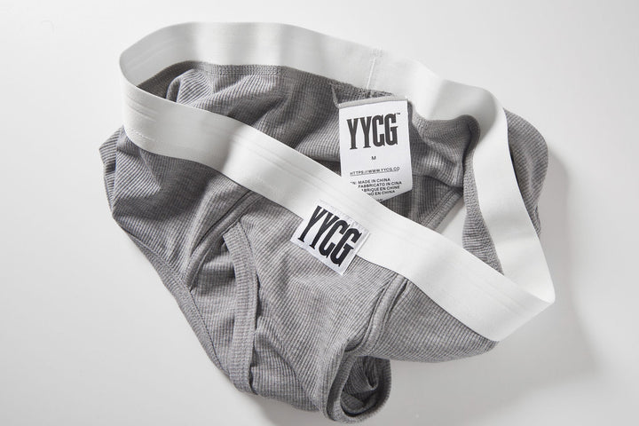 YYCG men's ribbed brief in white – soft rayon contour pouch underwear front view