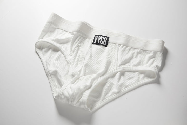 YYCG men's ribbed brief in black – premium textured rayon stretch underwear front view